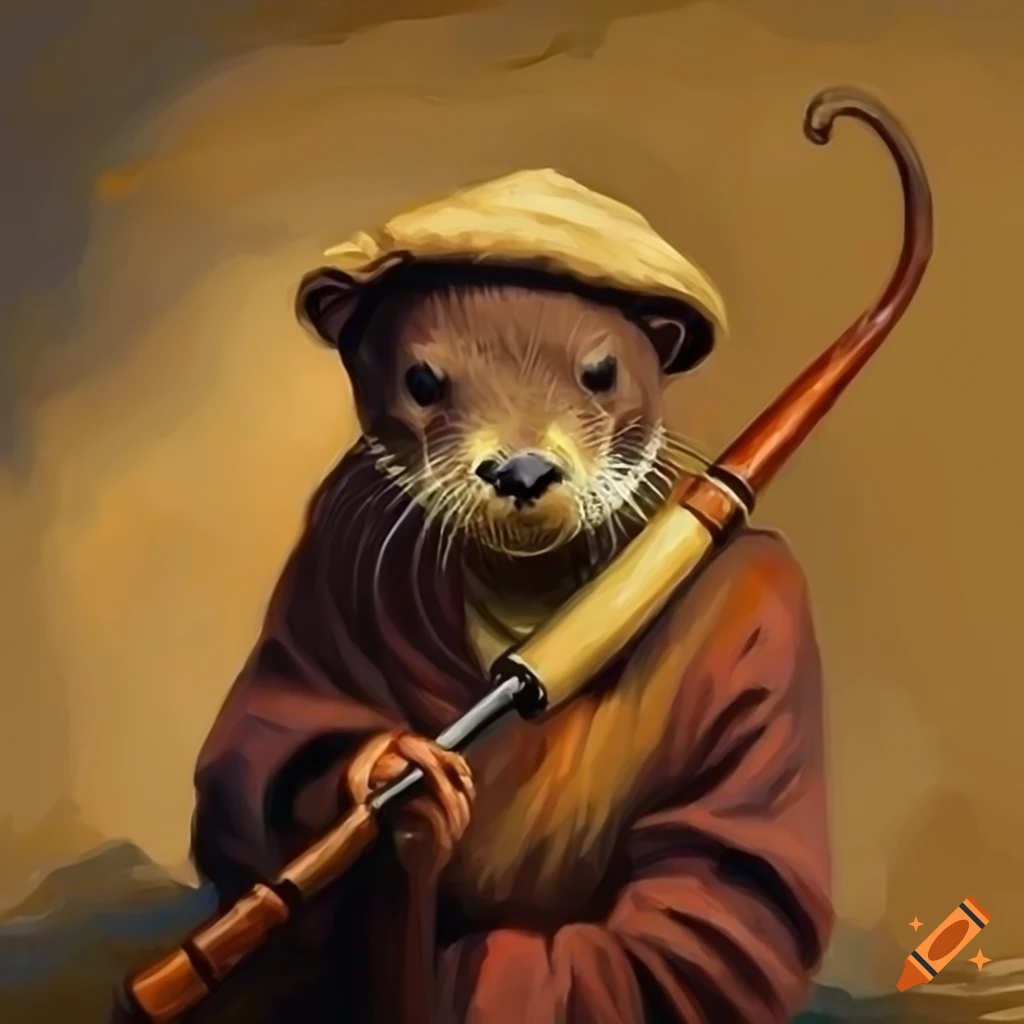oil painting of a sophisticated otter merchant