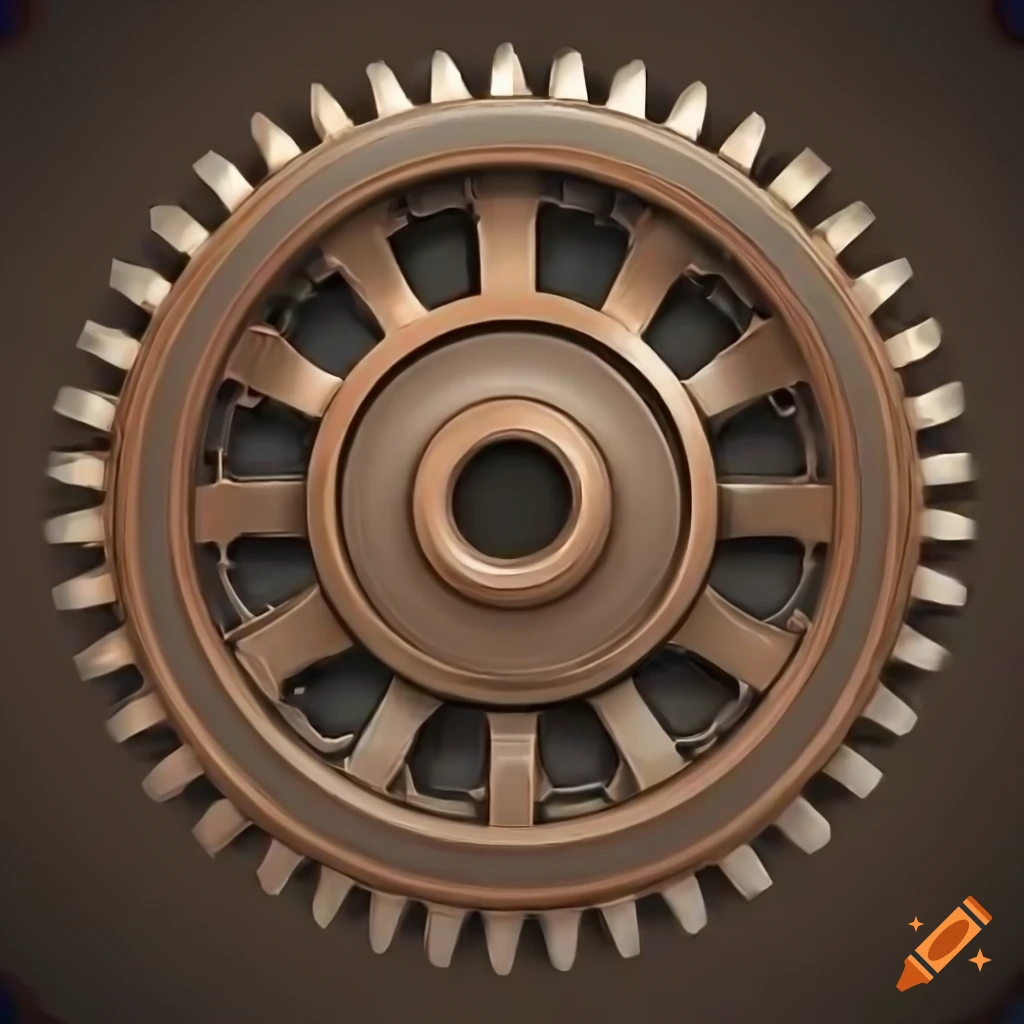 Detailed bronze mechanical gear artwork