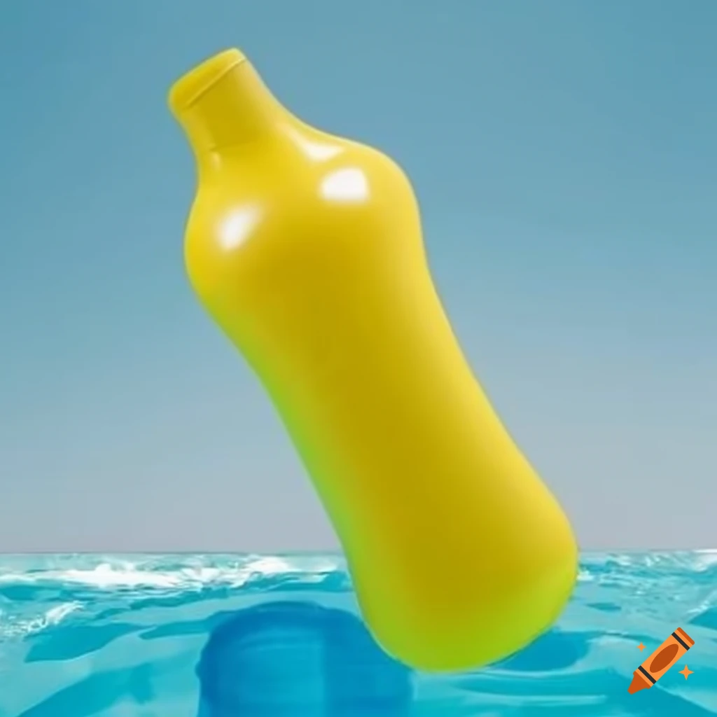 Yellow inflatable pool toy shaped like a bottle on Craiyon