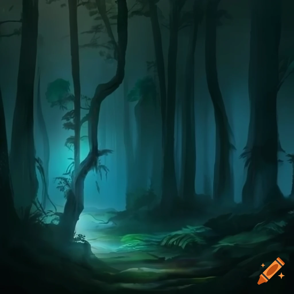 Nighttime amazon forest landscape