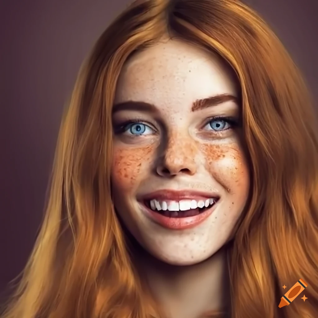 portrait of a pretty young woman with freckles and chestnut hair