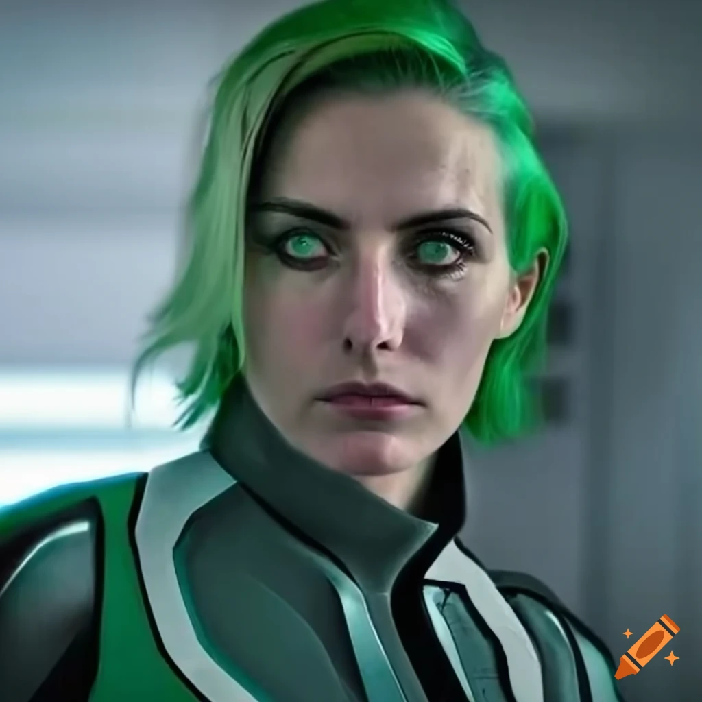 Futuristic Cosplay Of A 30 Year Old White Female With Short Green Hair