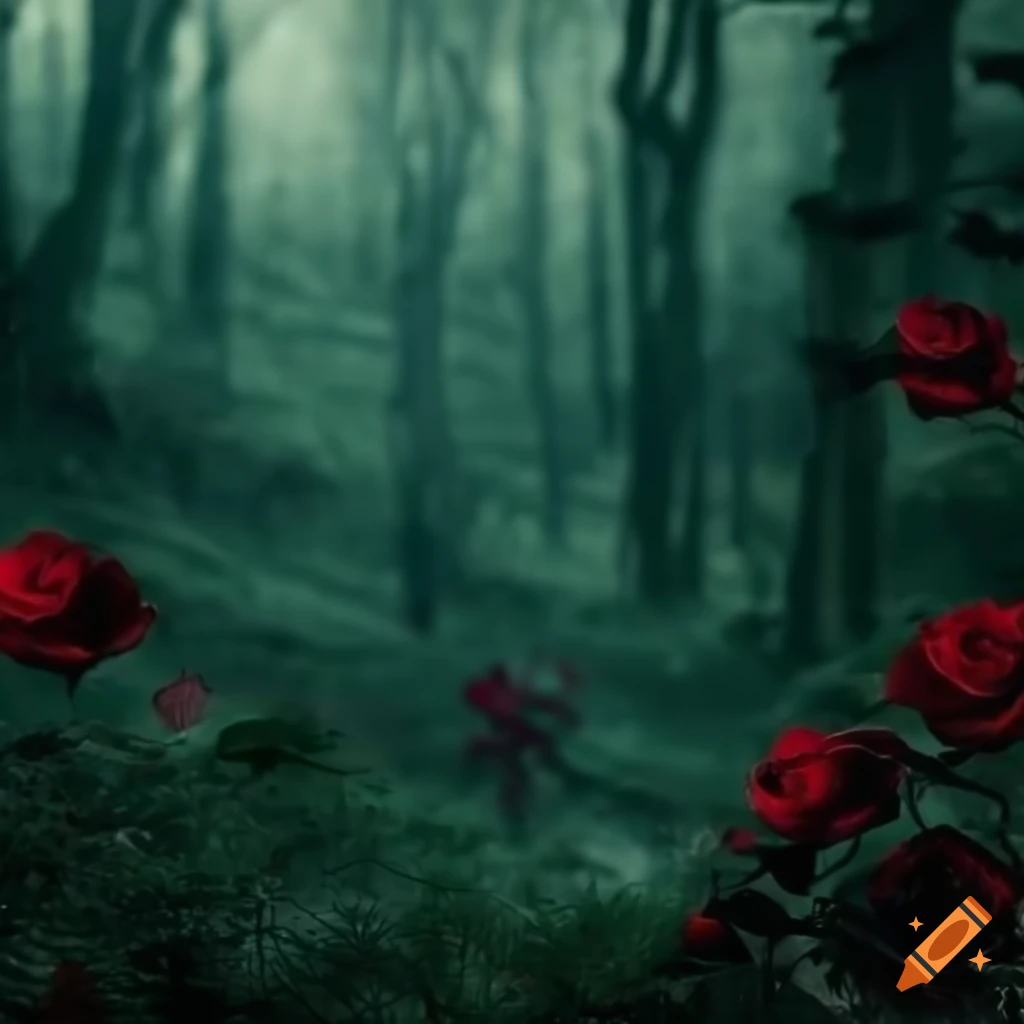 Red roses in a dark jungle on Craiyon