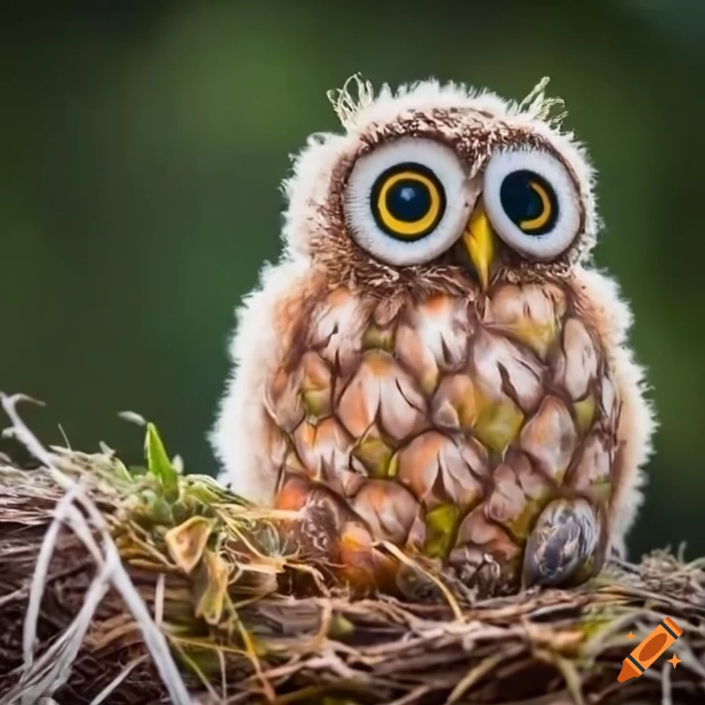 Baby pineapple owl chick in a nest on Craiyon