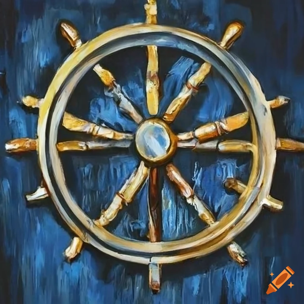 Brass helm logo on navy texture background on Craiyon