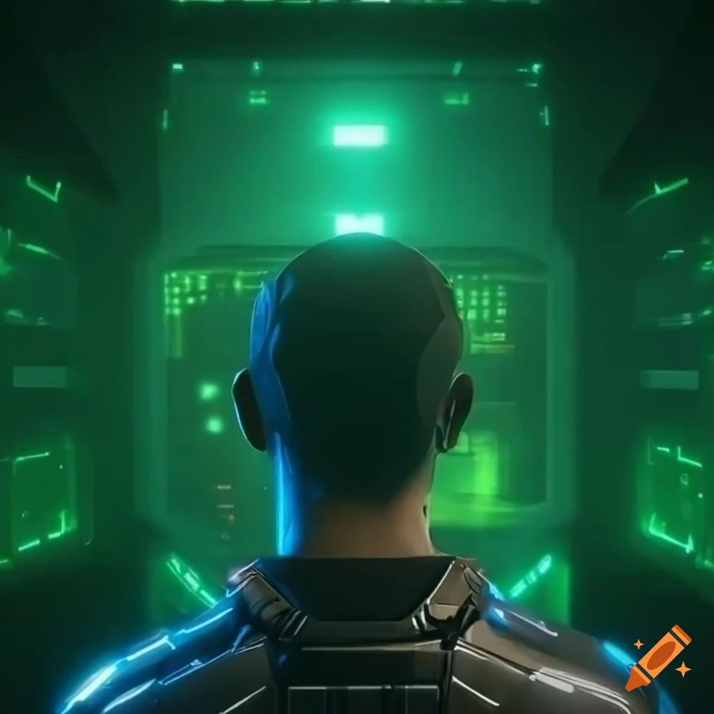Futuristic scene of a man programming on a computer on Craiyon