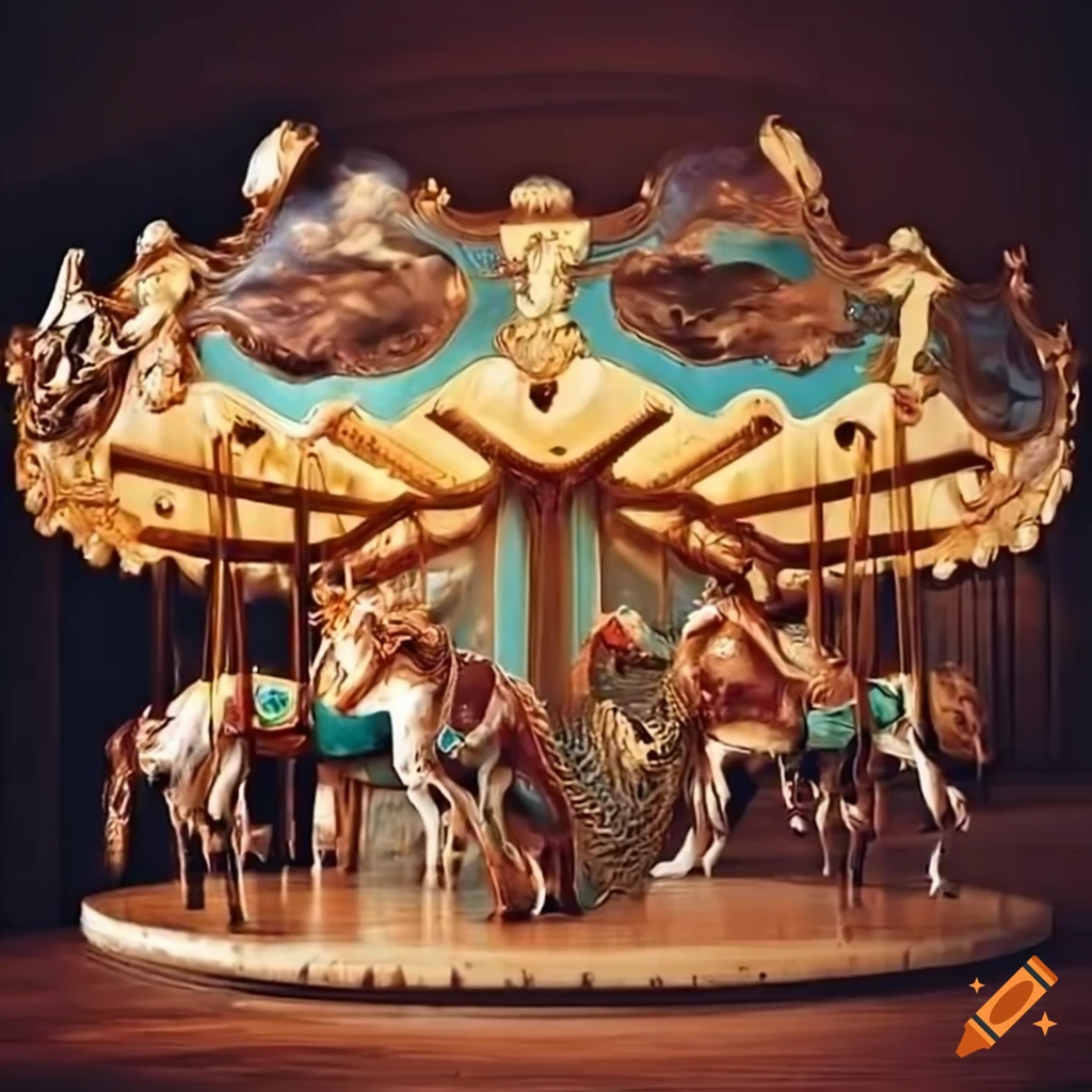surreal art of a carousel with broken horses