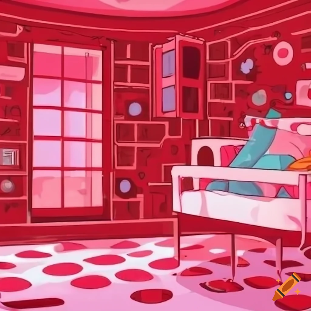 Cute anime room with red and pink motif on Craiyon