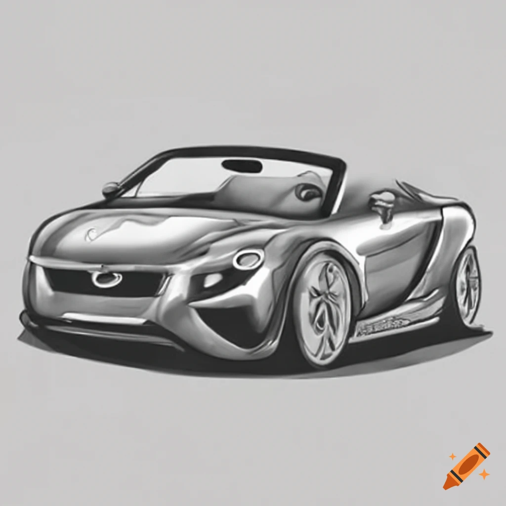 Grayscale image of a cabrio car on Craiyon