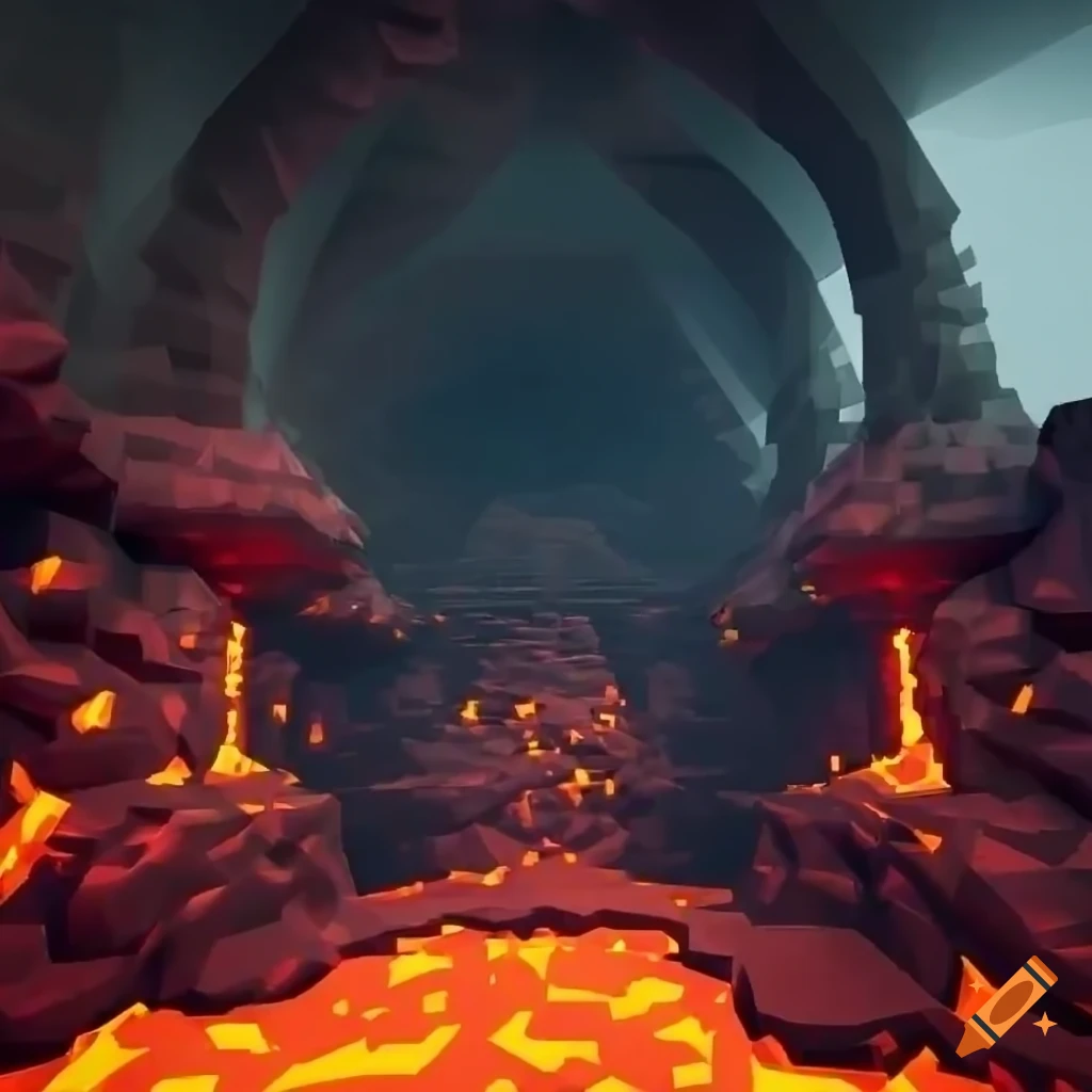pixelated cave with lava in Unreal Engine 5