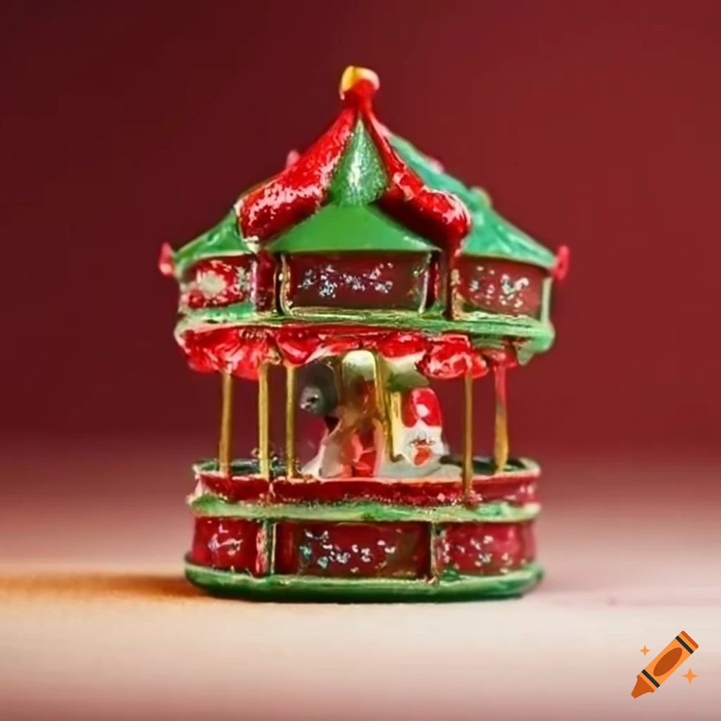red and green miniature Christmas carousel