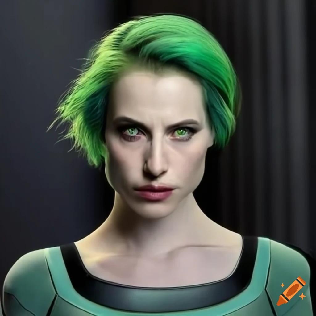 Portrait Of A Futuristic Woman With Short Green Hair