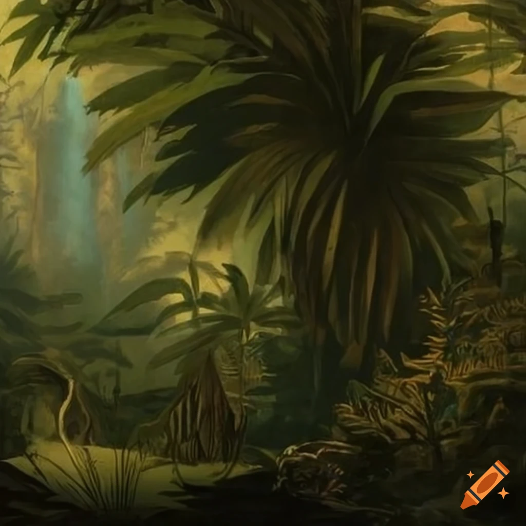 Rousseau style painting of a lost jungle on Craiyon