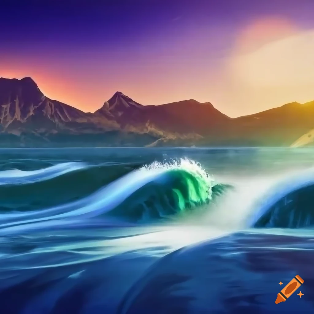 digital painting of a turbulent river at sunrise