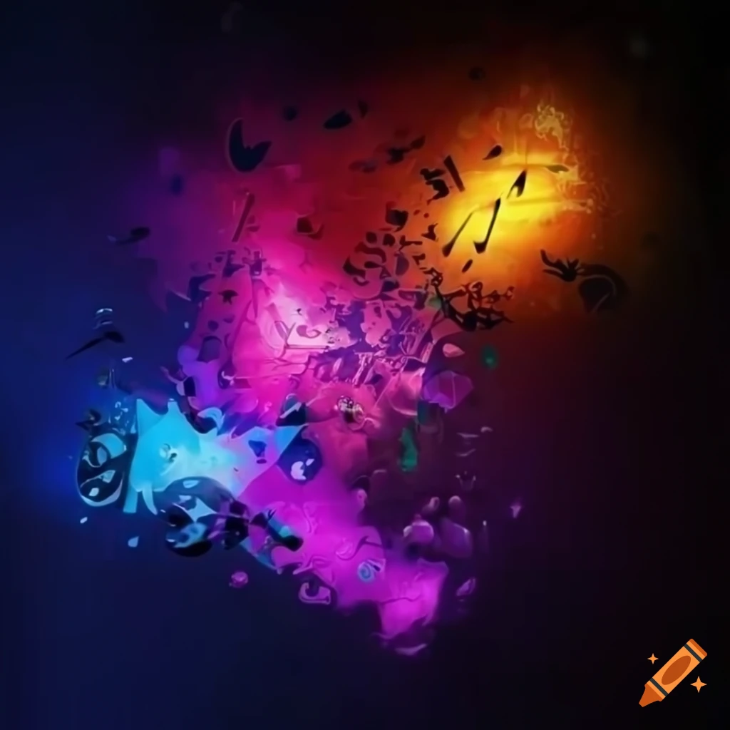 vibrant explosion of musical chords in different colors and sizes