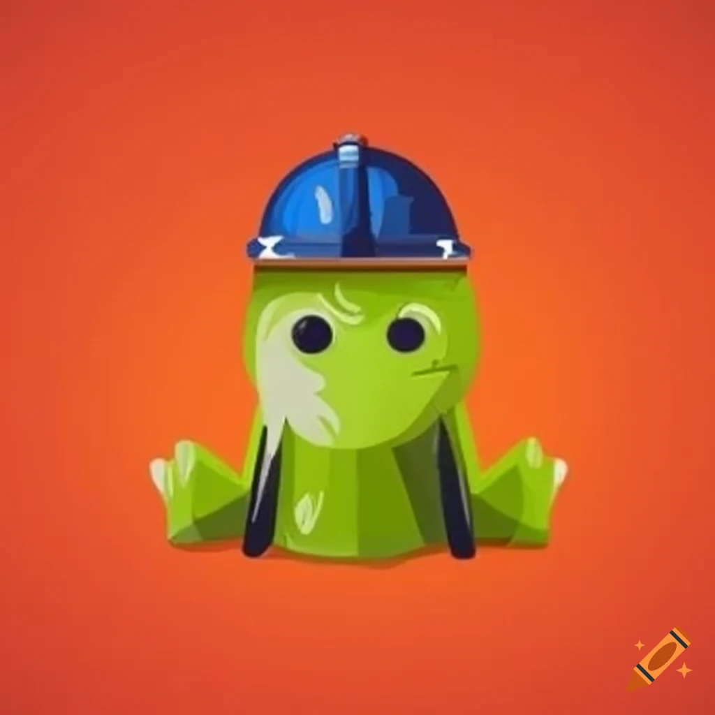 Logo of a construction company with a frog wearing a construction helmet