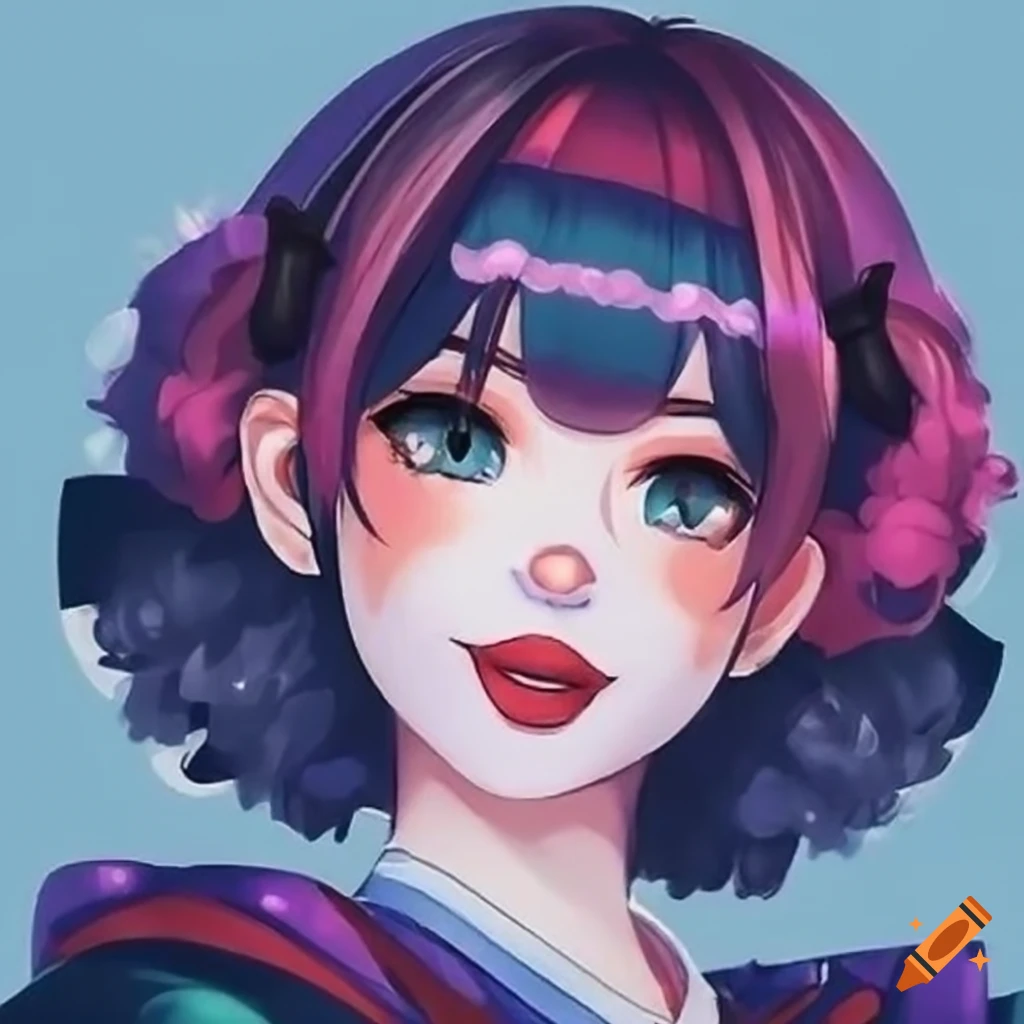 Cute anime profile picture of a clown girl
