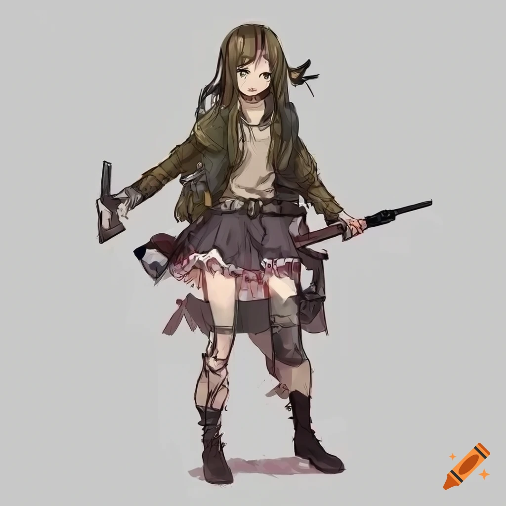 anime-style character concept for zombie survival with a lovely girl