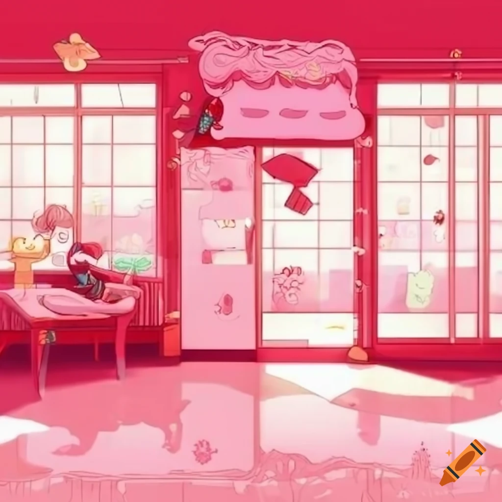 Cute anime room with red and pink motif on Craiyon