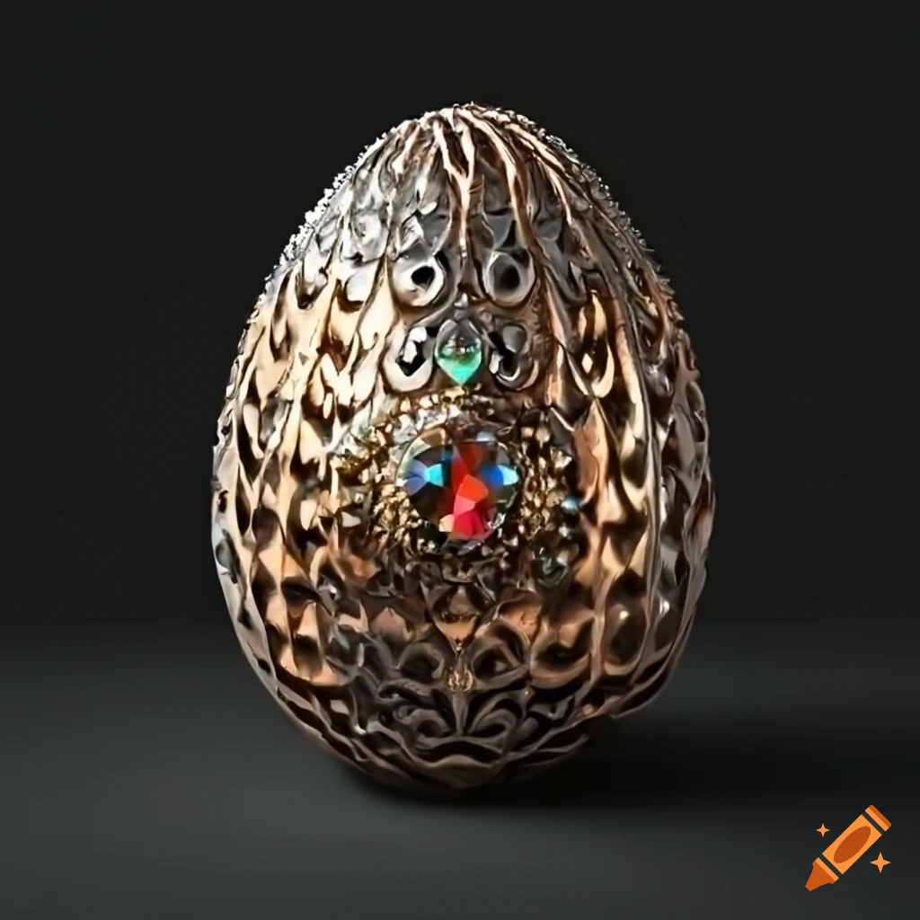 Cgi dragon egg with jewelled metal exterior