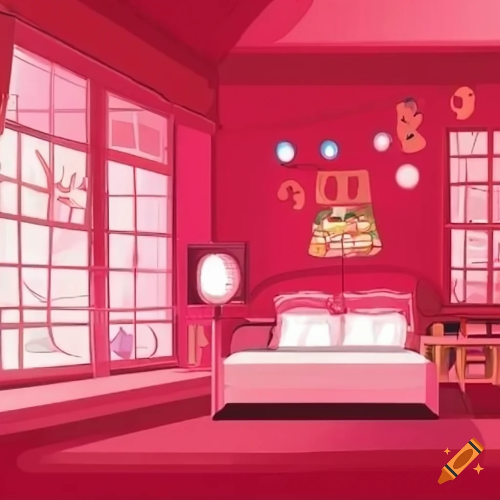 Pink and red animethemed room on Craiyon