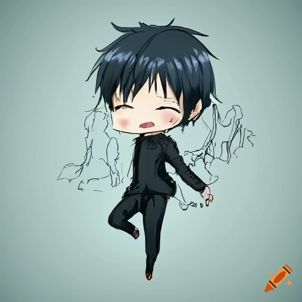 chibi anime drawing of a man in motion