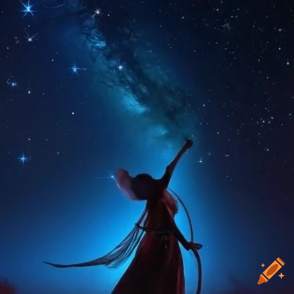 illustration of a mystical cowgirl with constellations and calming blue light