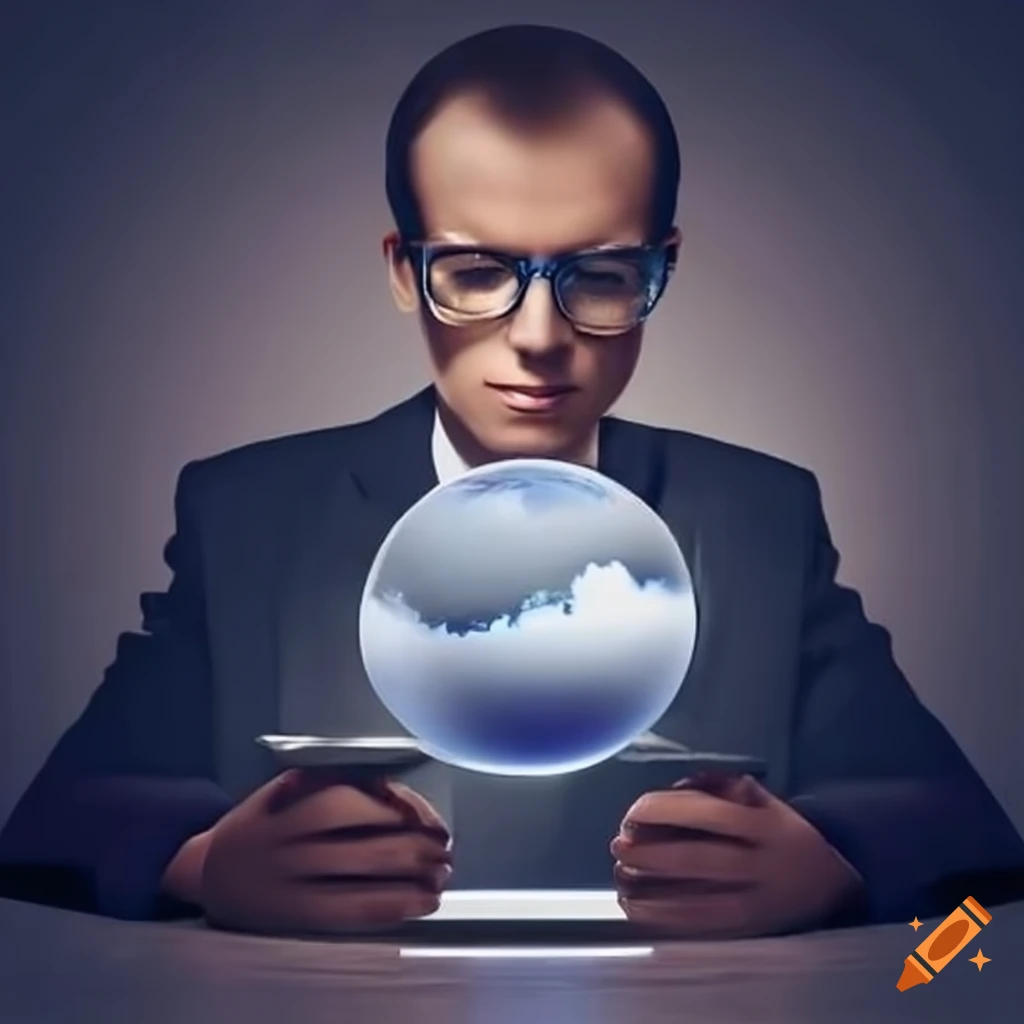 Businessman using a crystal ball for financial predictions on Craiyon
