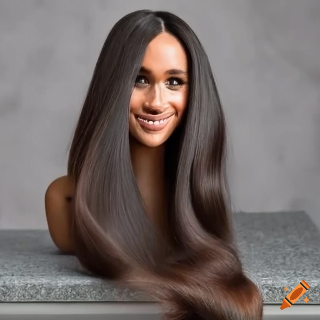 Detailed meghan markle styling head with long flowing hair on Craiyon
