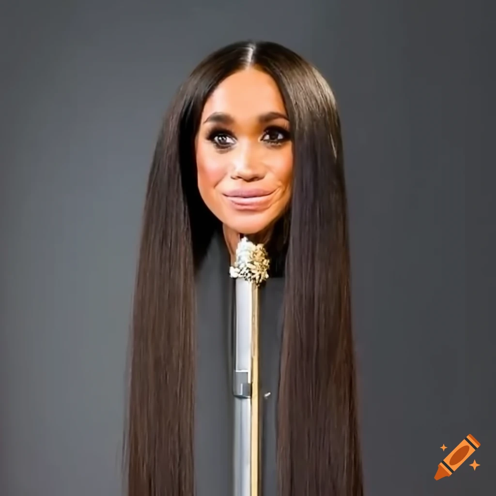 hairdresser styling Meghan Markle's long hair at a hair show