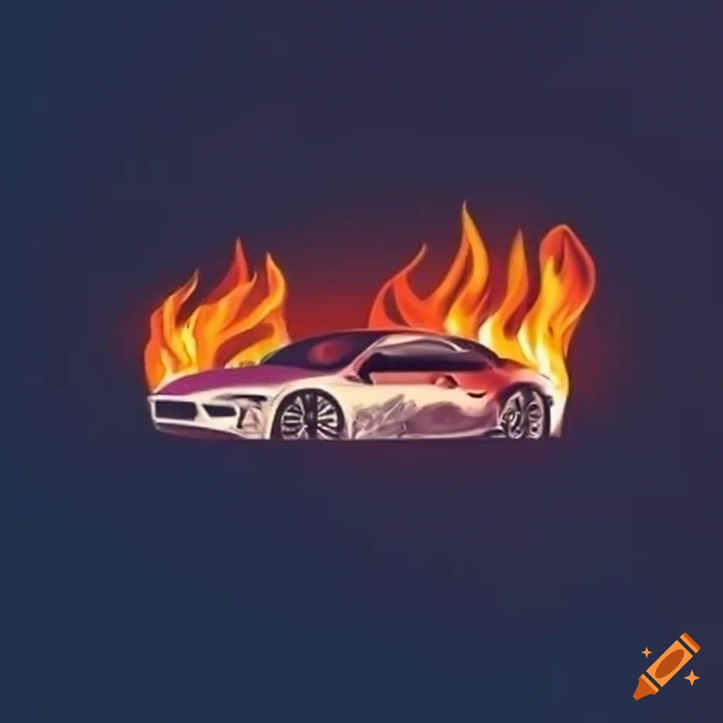 Logo of vehicle fire control with a car hood on fire