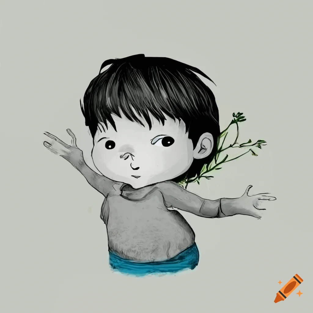 young boy standing in a war field with stone and thyme
