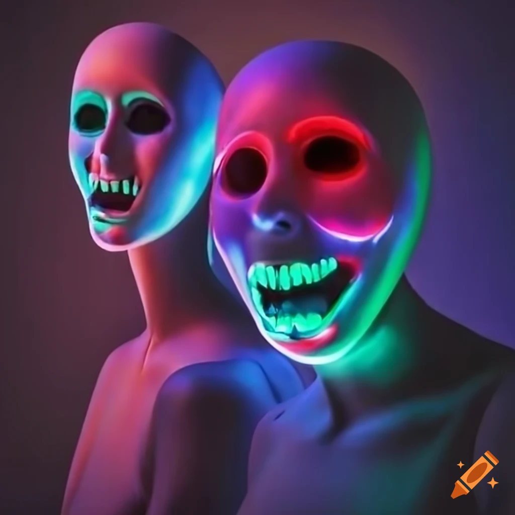 scary mannequins dancing under colorful lights