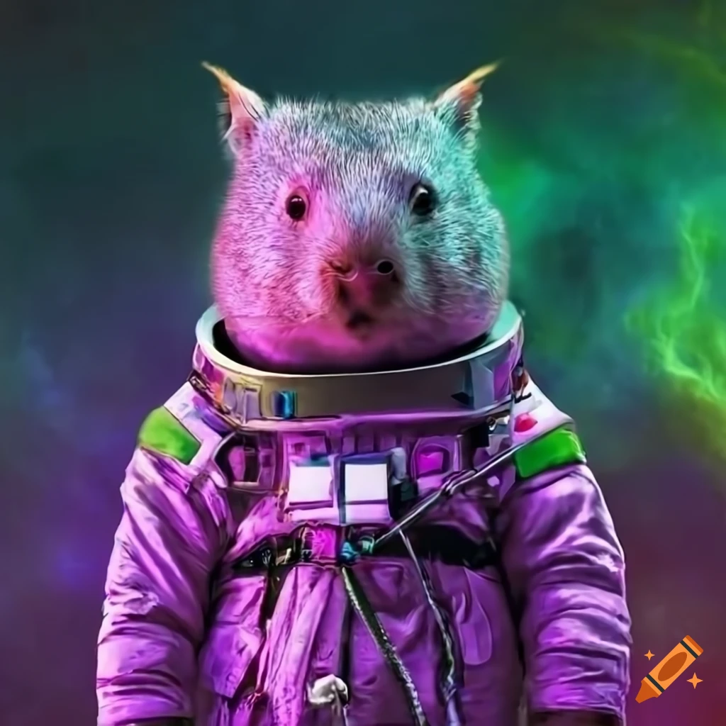 wombat in space suit with nebula background