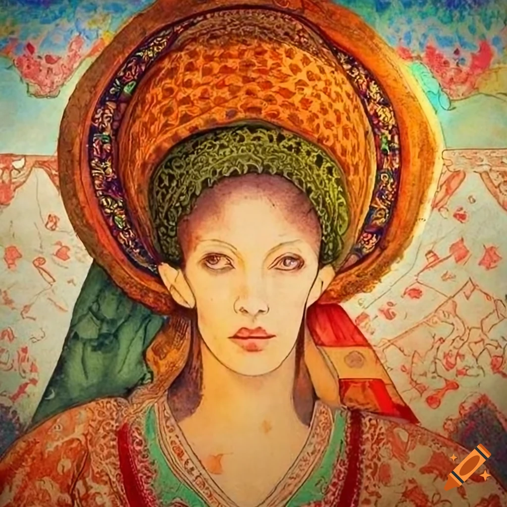 Intricate artwork inspired by durer, carrington, rockwell, and dulac on