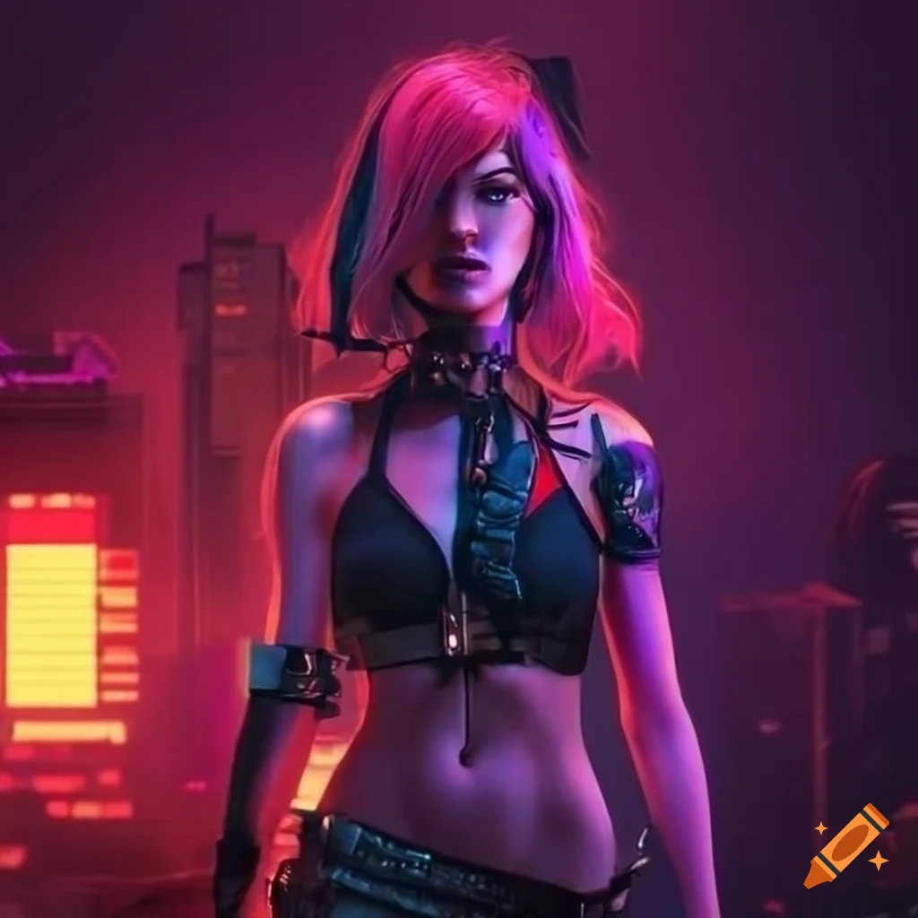 Cyberpunk women with neon lights background