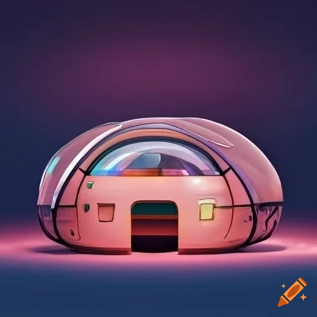 technical drawing of a Japanese retro futuristic modular pop-up camper tent
