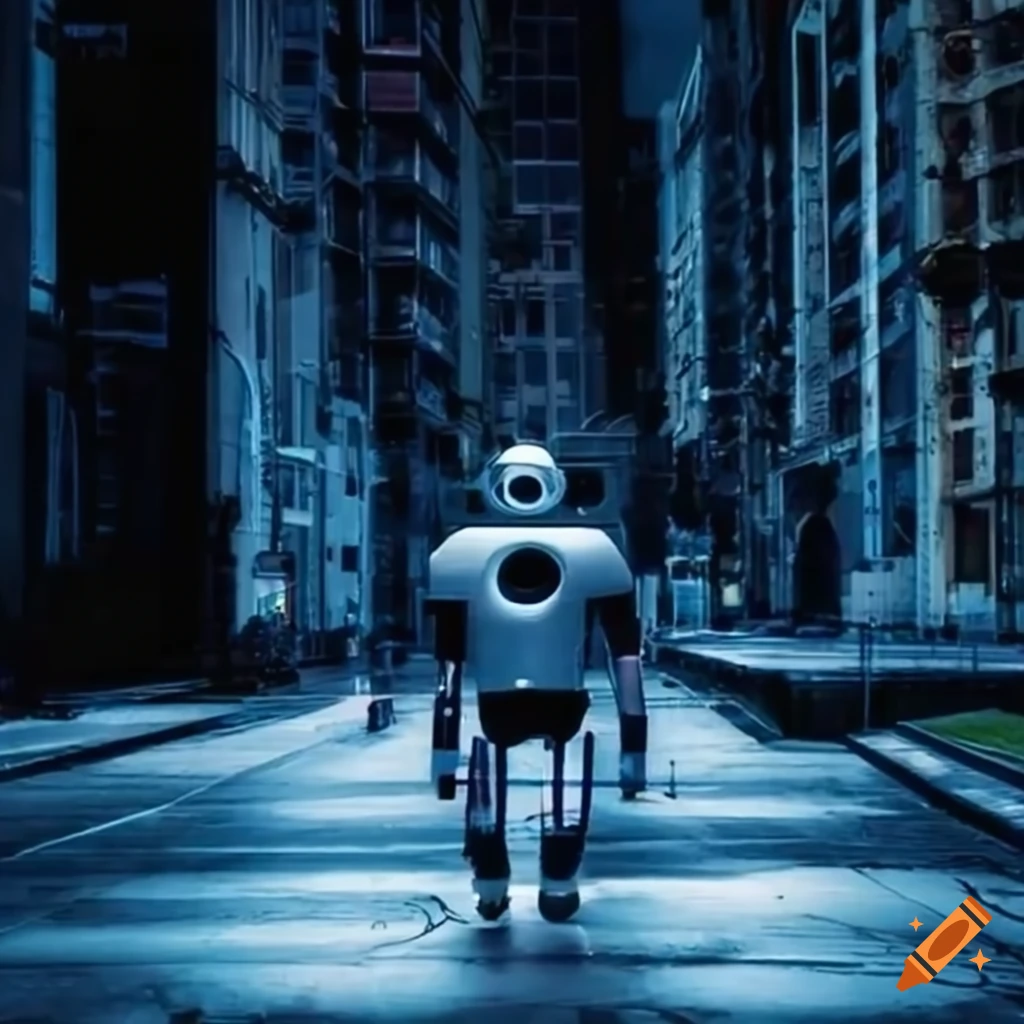 robot walking in a futuristic city
