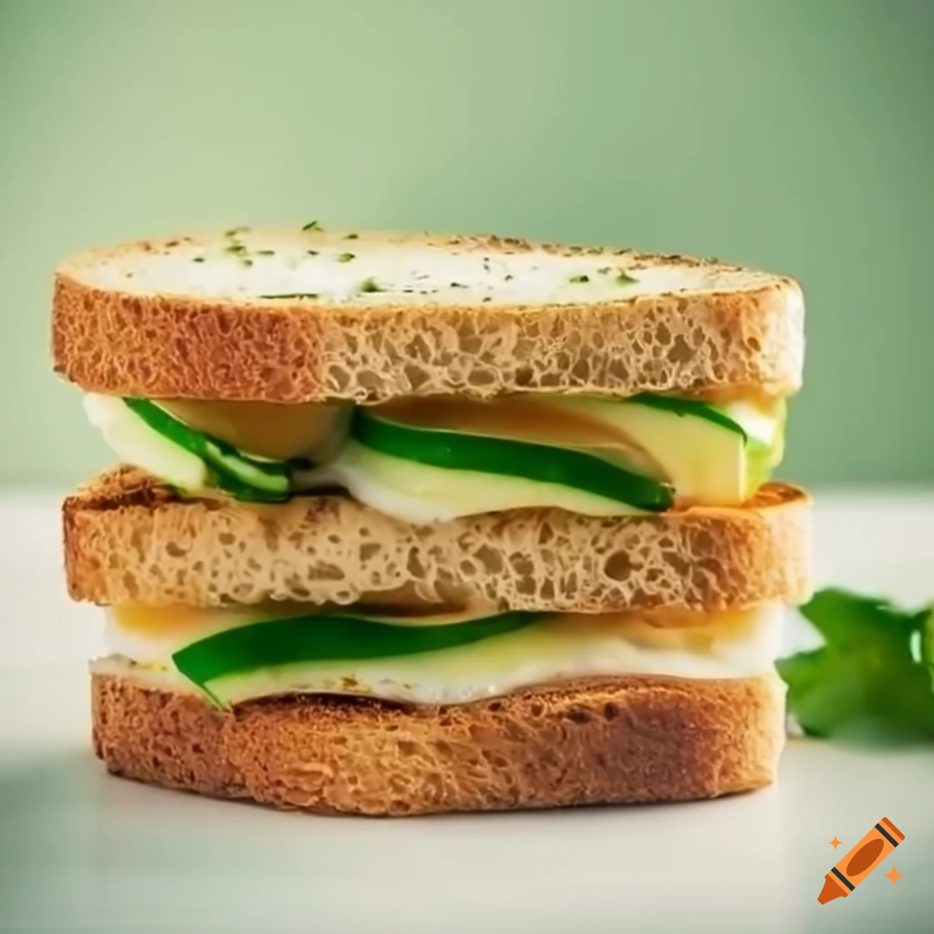 delicious breakfast egg sandwich with cheese and cucumber
