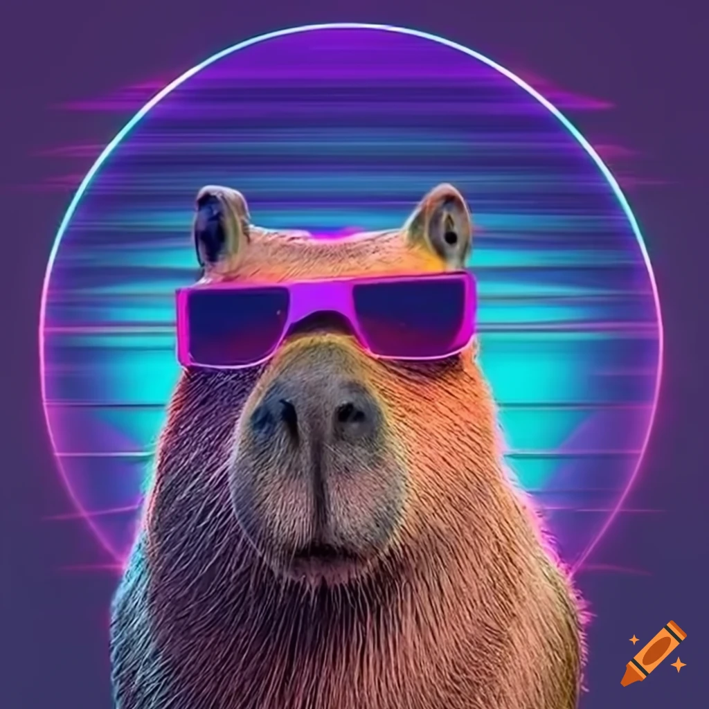 capybara with sunglasses in synthwave style