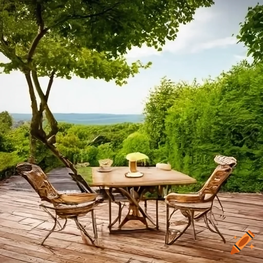 dining room with wooden furniture and garden view