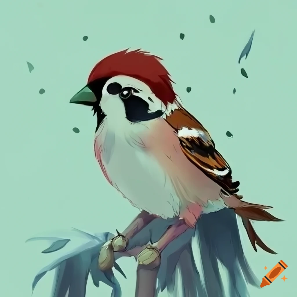 anime style illustration of a sparrow