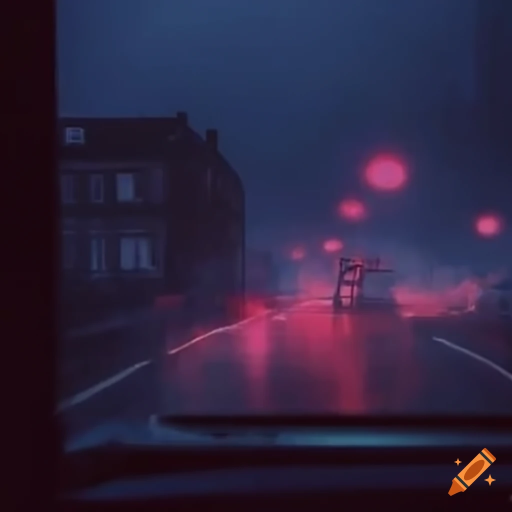 view of a lo-fi aesthetic street scene from above