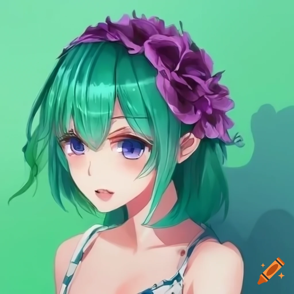 Anime Girl With Green Hair And Violet Eyes 6226