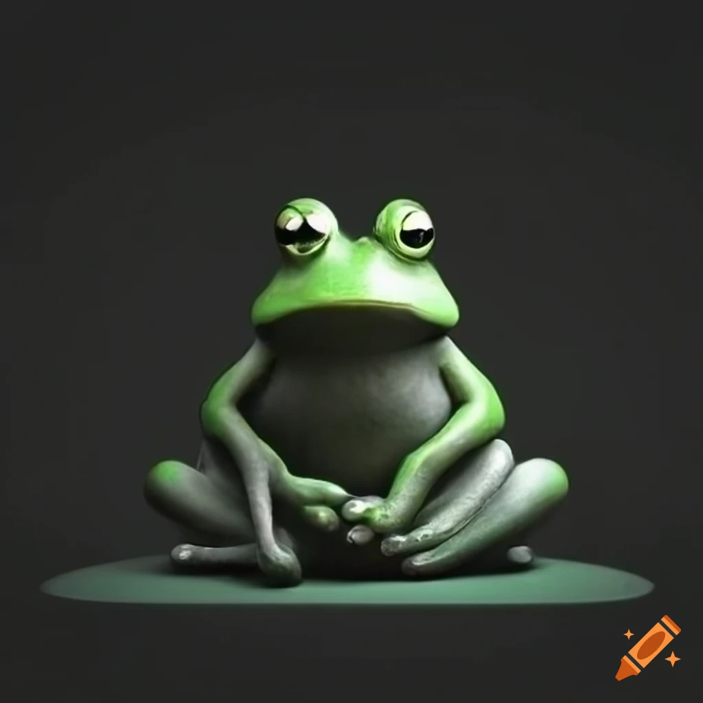 Frog meditating on black background on Craiyon