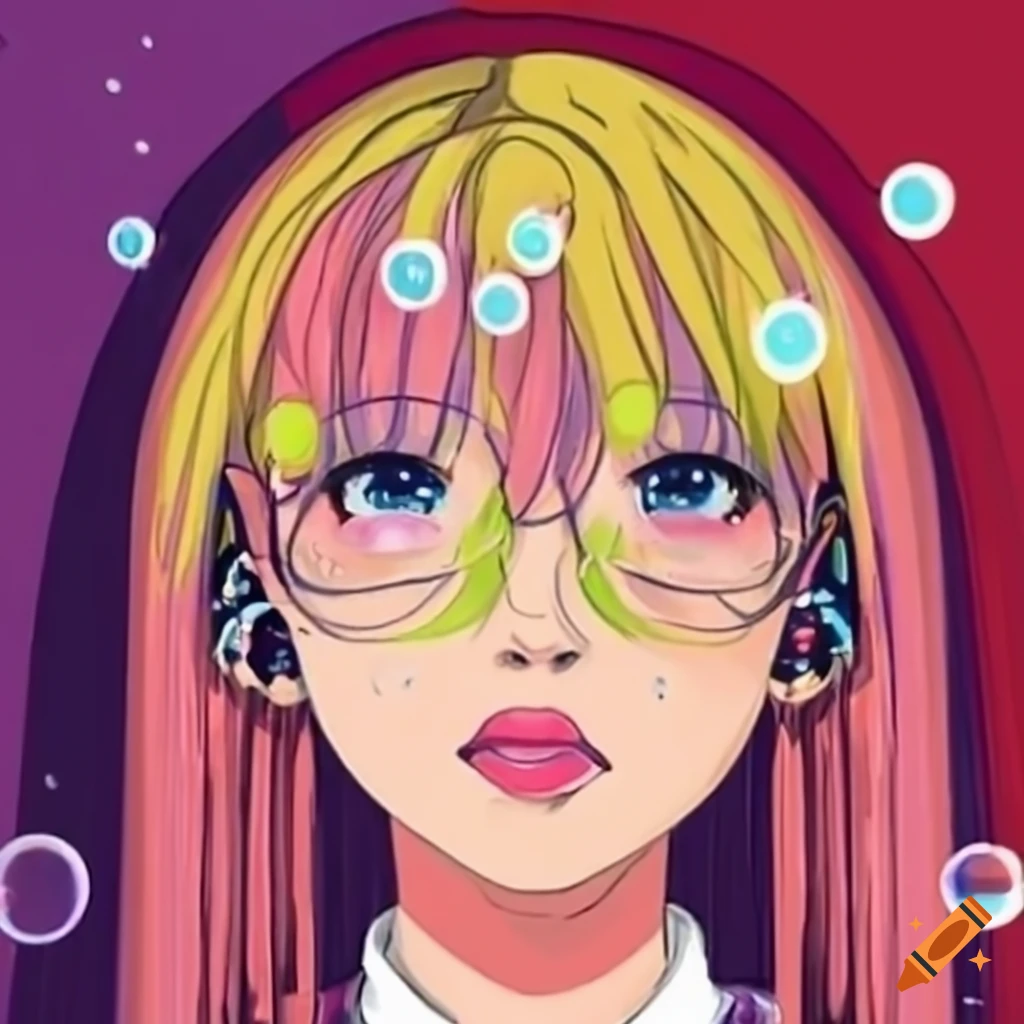 anime portrait of a woman blowing bubbles