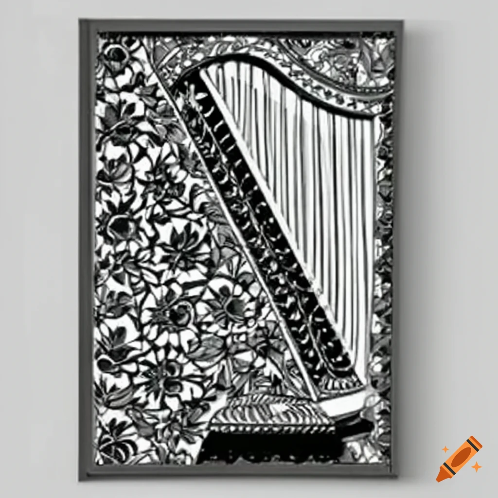 madhubani art style harp illustration