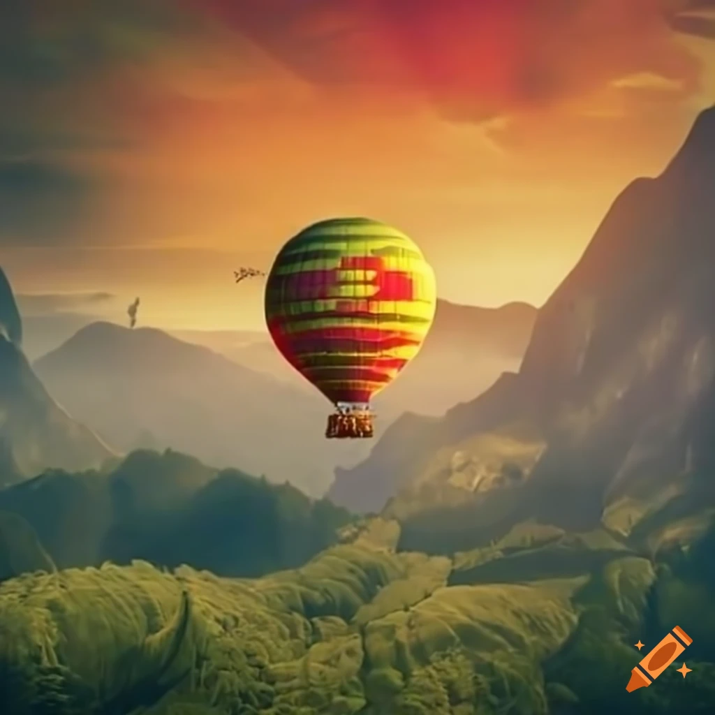 Fantasy illustration of a dragon with an air balloon on craiyon