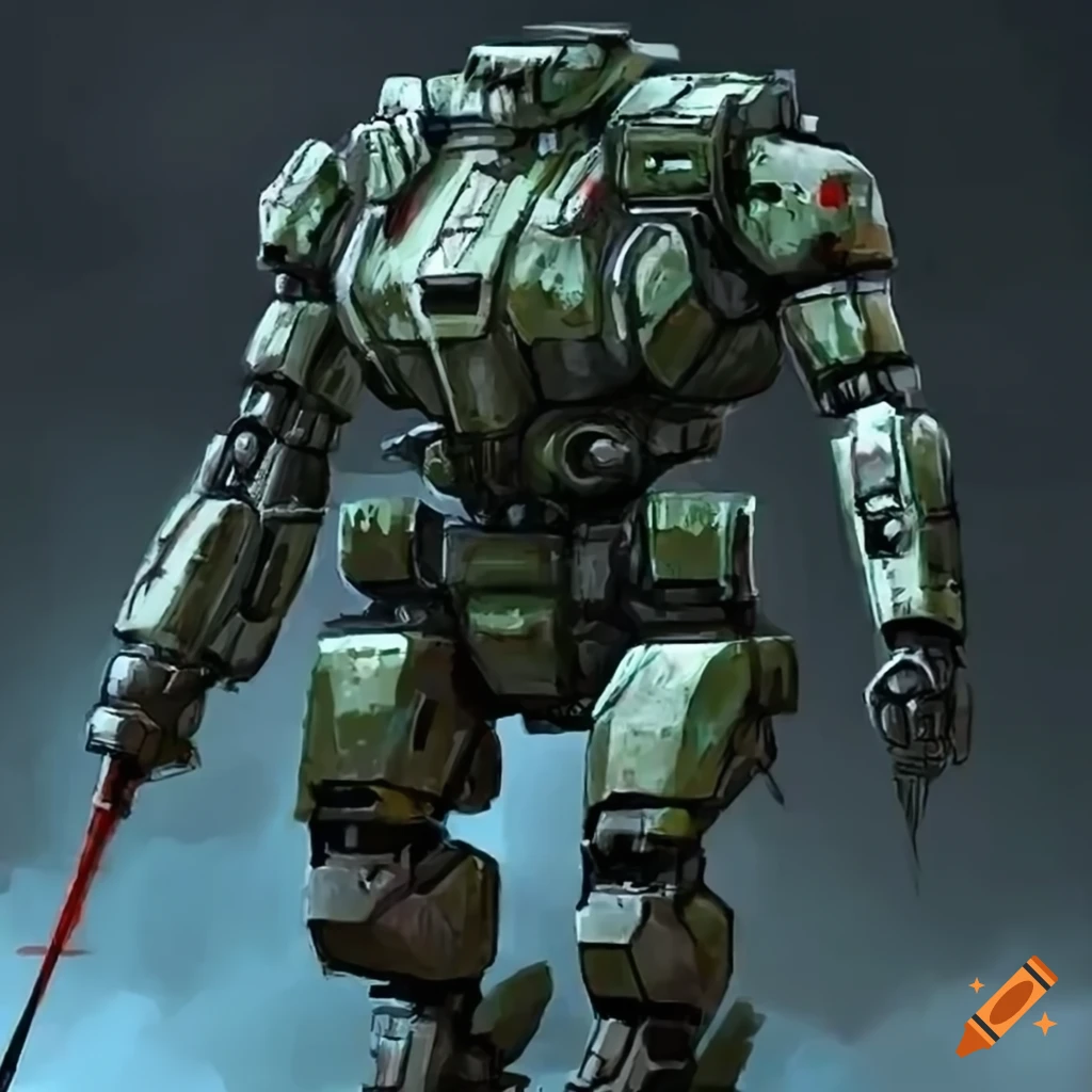 image of an armored mech holding a spear