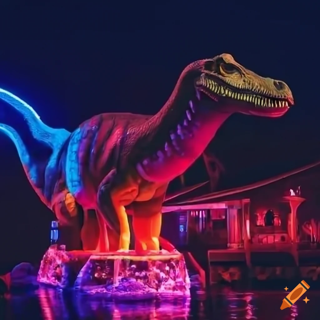 Neon-lit dinosaur water ride on Craiyon